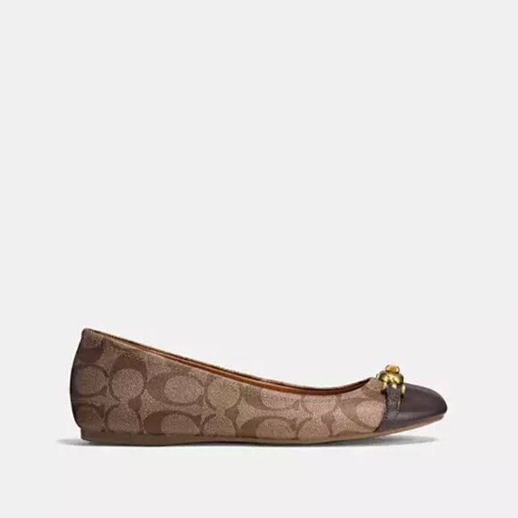Coach Leila Ballet Flats | Signature Khaki & Chestnut | Size 5.5M | NIB - Picture 9 of 9